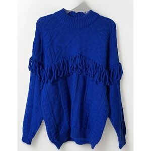 Gil Aimbez Foreign Market Cobalt Blue Chunky Fringed Wool Sweater Women's Medium